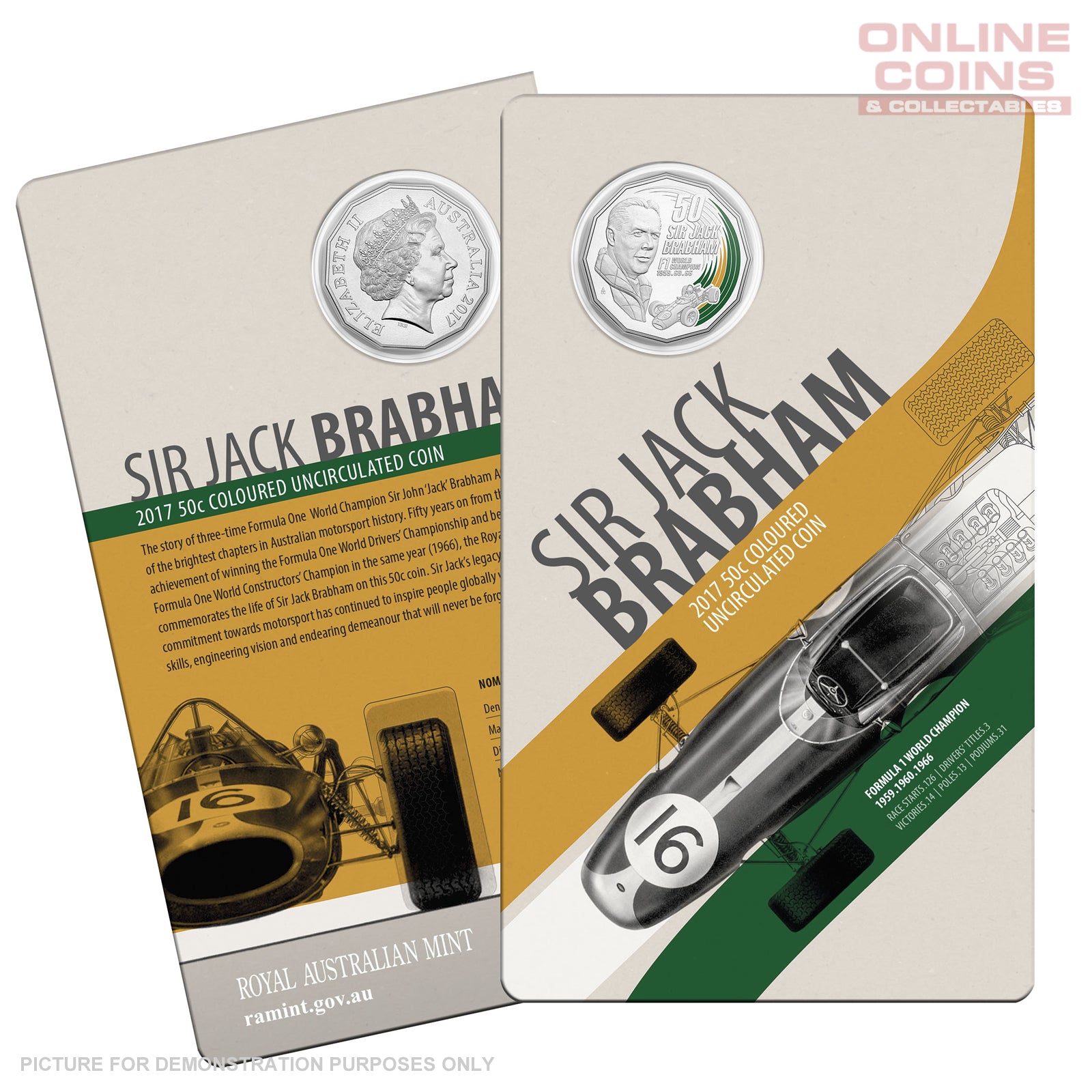 2017 50c Coloured Uncirculated 50c Carded Coin - Sir Jack Bradham